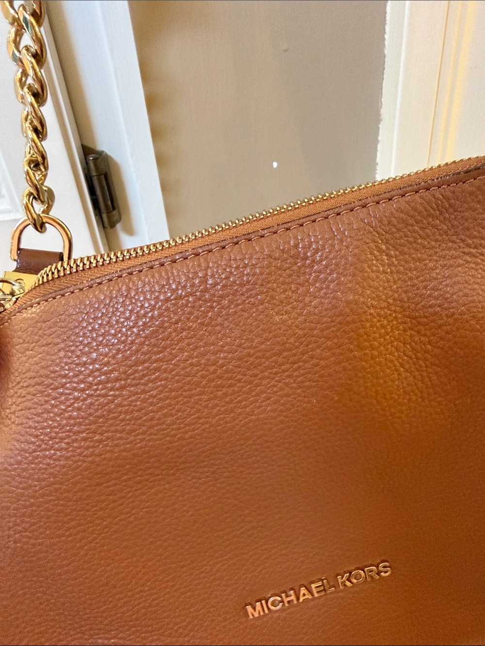 Michael Kors Brown Leather Crossbody with Tassel and Gold Chain - Picture 4 of 7